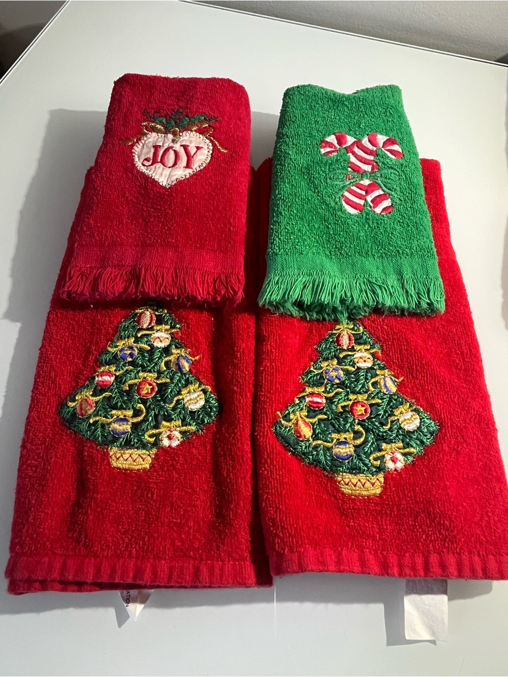 Holiday Embroidered Towel Set - Red & Green Christmas Motifs